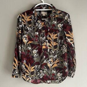 LOFT Petite XXS Button Up Blouse Office Work Business Top Floral Long Sleeve